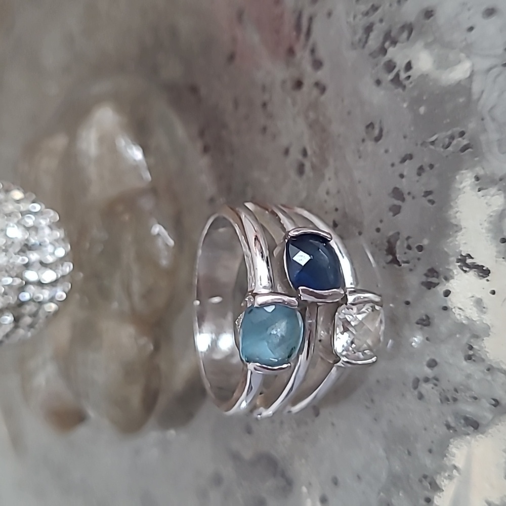 Elegant Silver Ring  Sofhia with Blue and Clear Stones